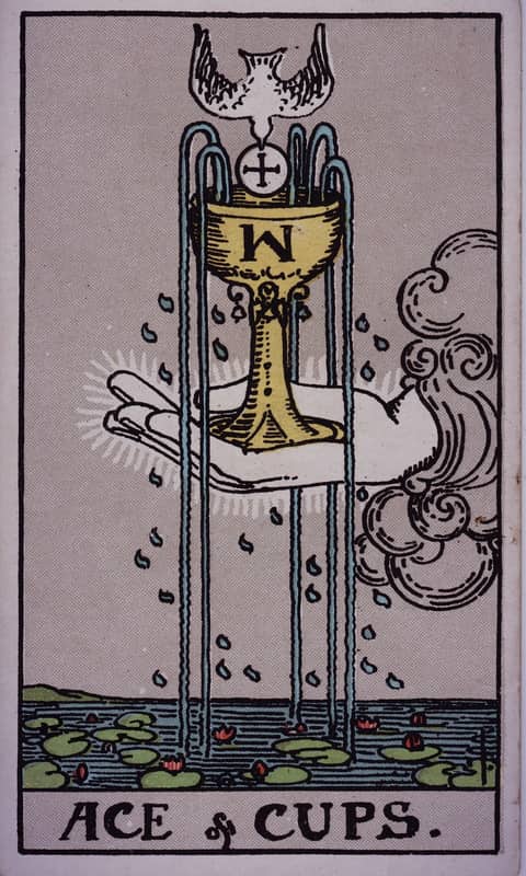 Ace of Cups tarot card, Rider Waite Smith deck