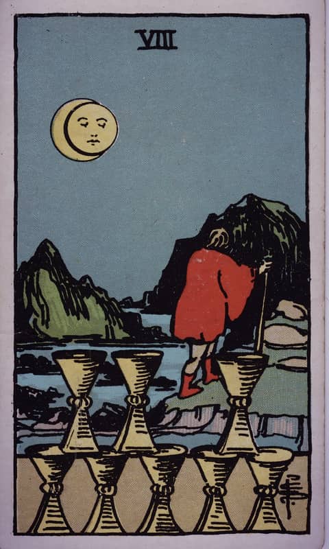 Eight of Cups tarot card, Rider Waite Smith deck
