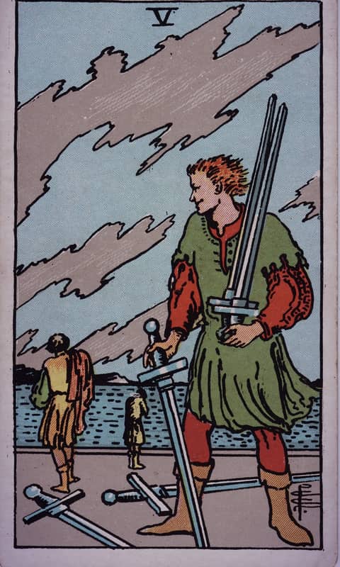 Five of Swords tarot card, Rider Waite Smith deck