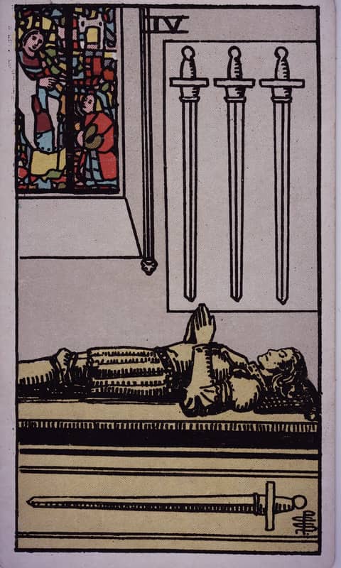Four of Swords tarot card, Rider Waite Smith deck