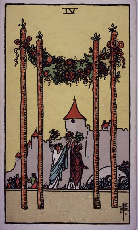 Four of Wands tarot card, Rider Waite Smith deck