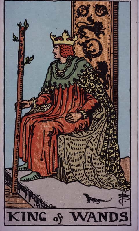 King of Wands tarot card, Rider Waite Smith deck