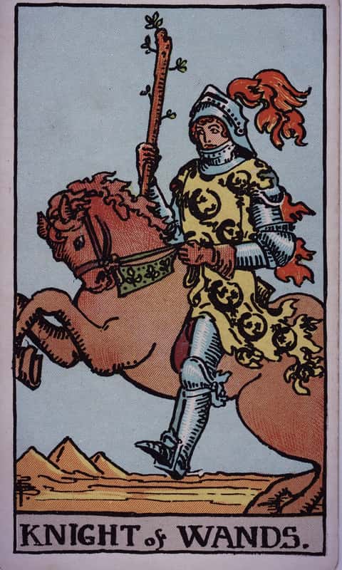 Knight of Wands tarot card, Rider Waite Smith deck
