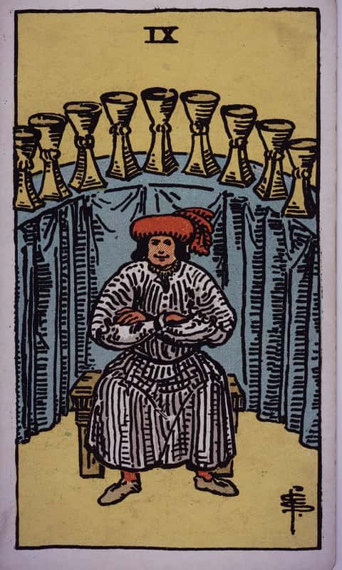 Nine of Cups tarot card, Rider Waite Smith deck