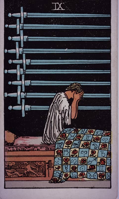 Nine of Swords tarot card, Rider Waite Smith deck