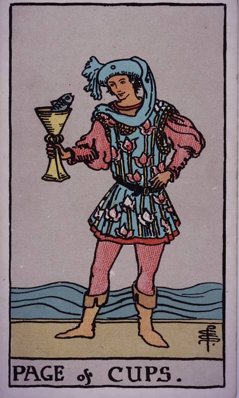 Page of Cups tarot card, Rider Waite Smith deck
