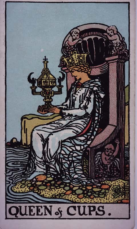 Queen of Cups tarot card, Rider Waite Smith deck