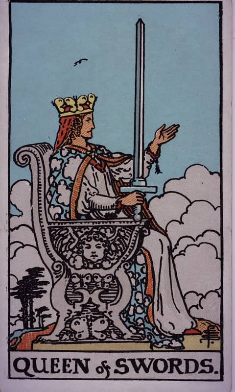 Queen of Swords tarot card, Rider Waite Smith deck