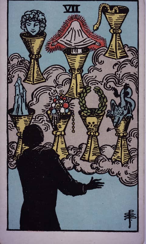 Seven of Cups tarot card, Rider Waite Smith deck