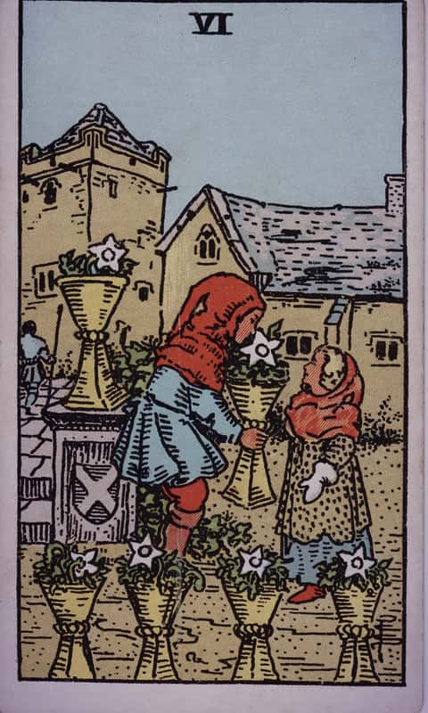 Six of Cups tarot card, Rider Waite Smith deck