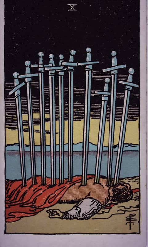 Ten of Swords tarot card, Rider Waite Smith deck