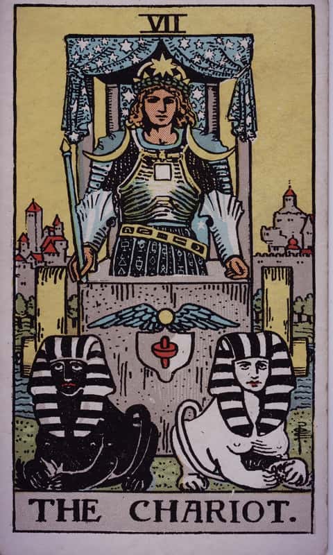 The Chariot tarot card, Rider Waite Smith deck