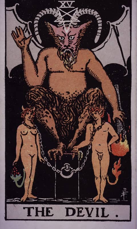The Devil tarot card, Rider Waite Smith deck