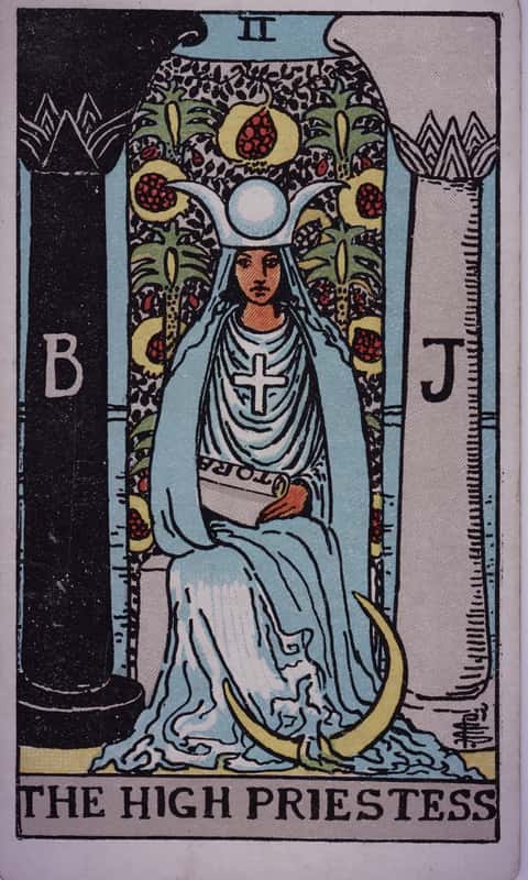 The High Priestess tarot card, Rider Waite Smith deck