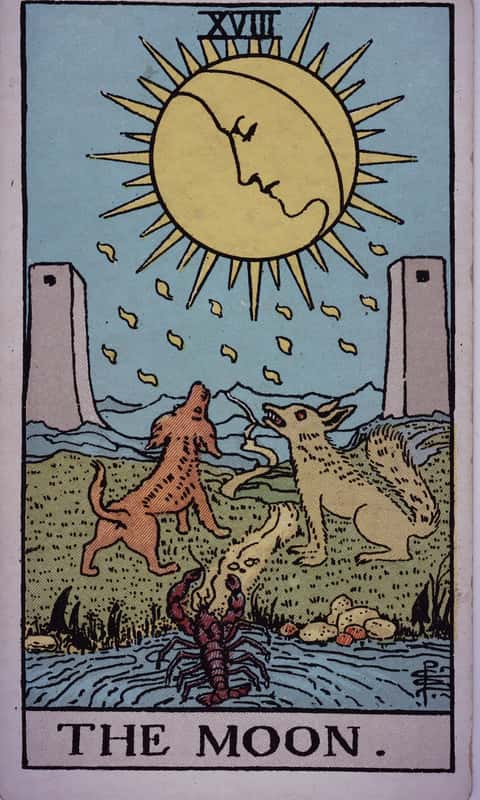 The Moon tarot card, Rider Waite Smith deck