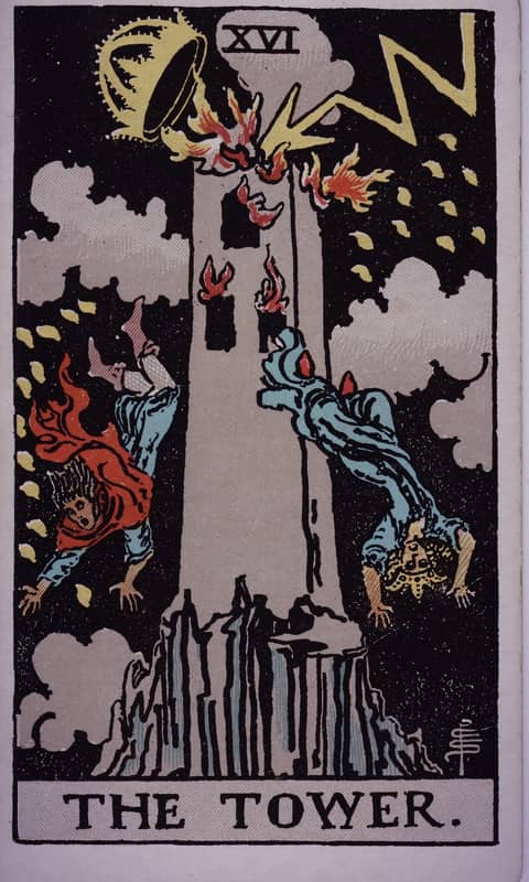 The Tower tarot card, Rider Waite Smith deck