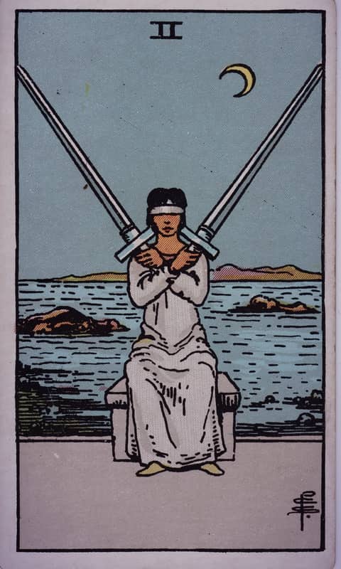 Two of Swords tarot card, Rider Waite Smith deck